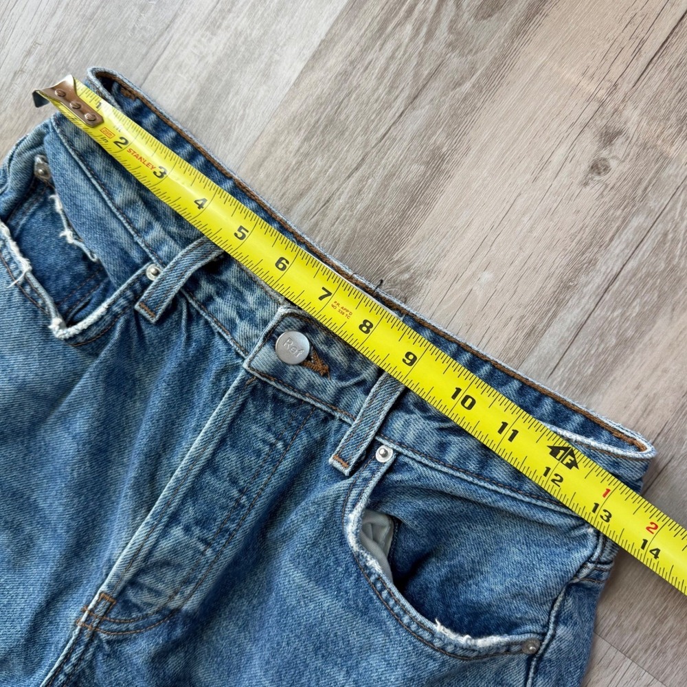 Reformation Mid Crop Flare Jeans Baltic Wash Blue Button Fly Raw Hem Size 28 - Picture 5 of 12